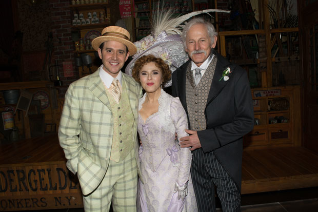The newest Hello, Dolly! stars, Santino Fontana; Bernadette Peters; and Victor Garber, get together for a photo.