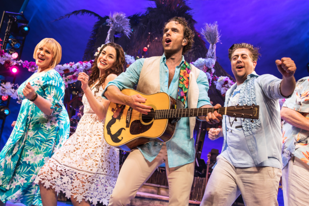 Lisa Howard, Alison Luff, Paul Alexander Nolan and Eric Petersen in Escape to Margaritaville, directed by Christopher Ashley, at Broadway&#39;s Marquis Theatre.