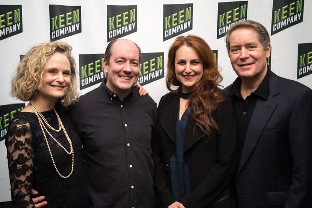 Barbara Garrick, Liam Craig, Jodie Markell, and Laurence Lau, the cast of Later Life, celebrate opening night at the Clurman Theatre.