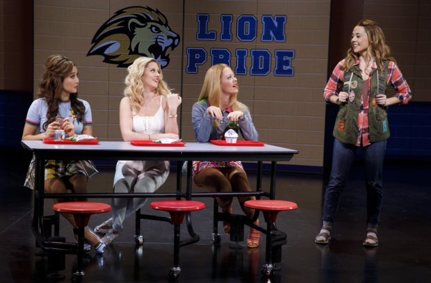 Ashley Park (Gretchen Wieners), Taylor Louderman (Regina George), Kate Rockwell (Karen Smith), and Erika Henningsen (Cady Heron) in a scene from the new Broadway musical Mean Girls.