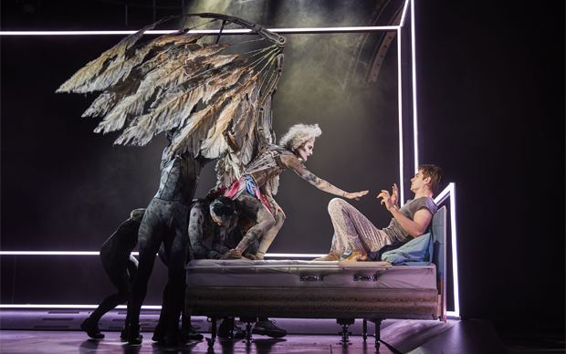 Beth Malone as the Angel and Andrew Garfielda s Prior in Angels in America.