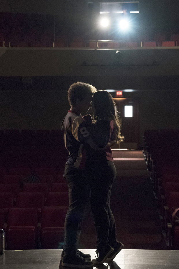 Auli&#39;i Cravalho and Damon J. Gillespie share a tender moment in Rise.