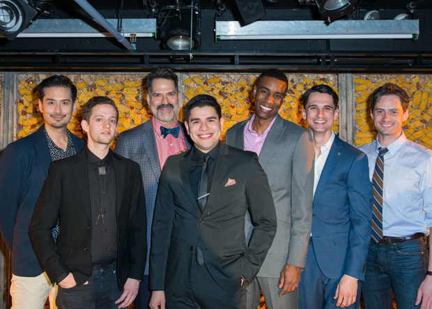 The men of Bobbie Clearly: Marcus Ho, Ethan Dubin, Christopher Innvar, Brian Quijada, Gabriel Brown, Tyler Lea, and JD Taylor.