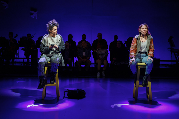Gizel Jiménez and Daphne Rubin-Vega star in Miss You Like Hell, directed by Lear deBessonet, at the Public Theater.