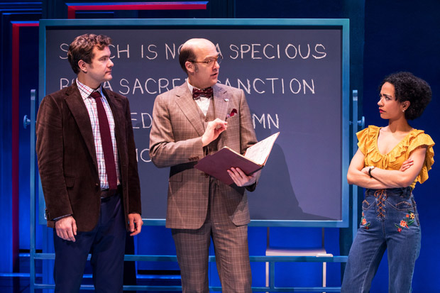 Joshua Jackson plays James Leeds, Anthony Edwards plays Mr. Franklin, and Lauren Ridloff plays Sarah Norman in Children of a Lesser God on Broadway.
