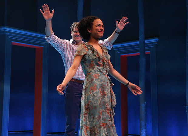 As Joshua Jackson looks on, Lauren Ridloff takes her bow on the opening night of Children of a Lesser God.
