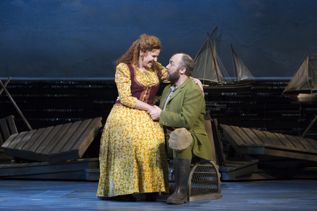 Lindsay Mendez and Alexander Gemignani share a scene as Carrie Pipperidge and Enoch Snow.