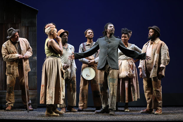 James Udom (center) stars as Hero in Father Comes Home From the Wars (Parts 1, 2, &amp; 3) at San Francisco&#39;s American Conservatory Theater. 
