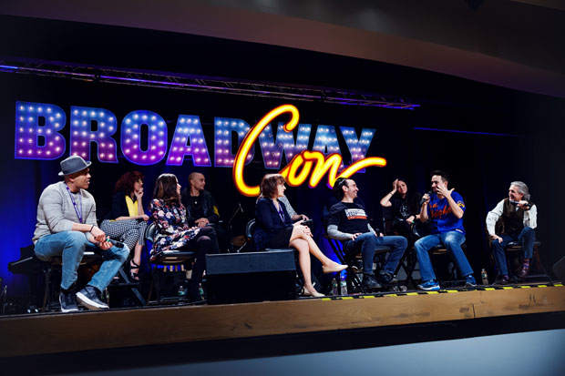 Lin-Manuel Miranda speak at a panel during BroadwayCon 2018.