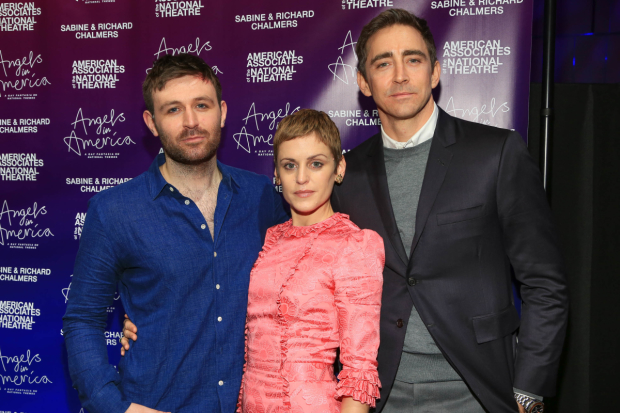 Denise Gough (center) with fellow Angels in America cast members James McArdle and Lee Pace.