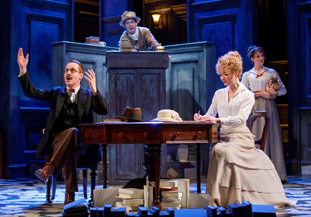 Peter McDonald, Tom Hollander, Scarlett Strallen, and Sara Topham star in Roundabout Theatre Company&#39;s Travesties, directed by Patrick Marber, at the American Airlines Theatre.