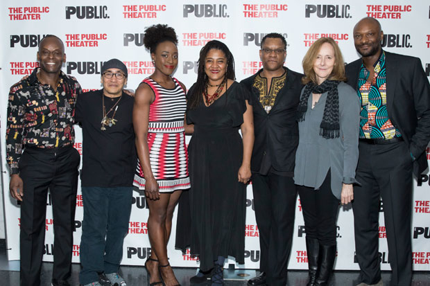 The company of the world premiere production of Mlima&#39;s Tale celebrate opening night at the Public Theater.