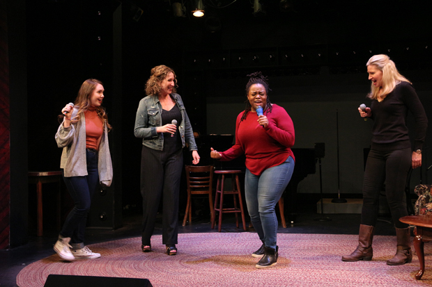 Celeste Rose, Courtney Balan, Allyson Kaye Daniel, and Luba Mason rehearse Unexpected Joy.