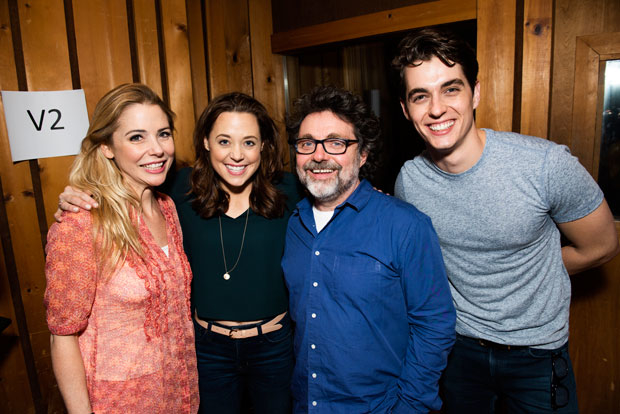 Kerry Butler, Erika Henningsen, Jeff Richmond, and Kyle Selig get to work in the recording studio for the Mean Girls original Broadway cast recording.