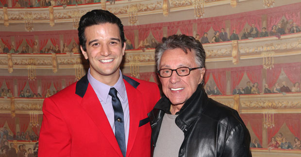 Mark Ballas with Frankie Valli backstage at the Broadway production of Jersey Boys.