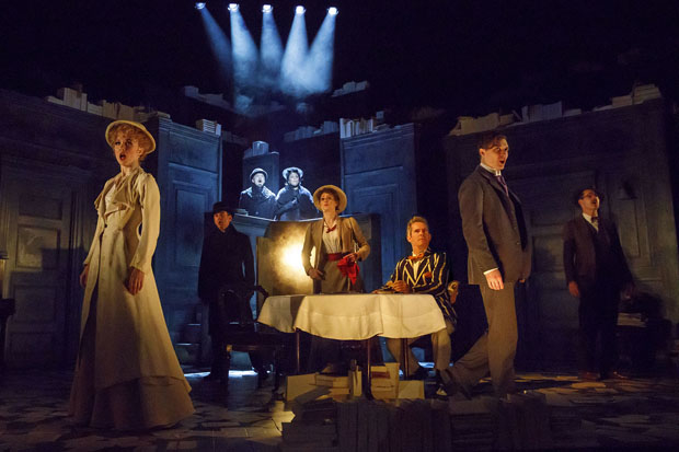 Scarlett Strallen, Patrick Kerr, Dan Butler, Opal Alladin, Sara Topham, Tom Hollander, Seth Numrich, and Peter McDonald star in Tom Stoppard&#39;s Travesties, directed by Patrick Marber, for Roundabout Theatre Company at the American Airlines Theatre.