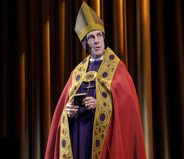 John Glover plays the Archbishop of Rheims in Saint Joan.