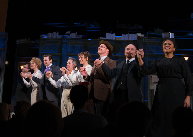 The cast of Travesties take a bow during curtain call on opening night.