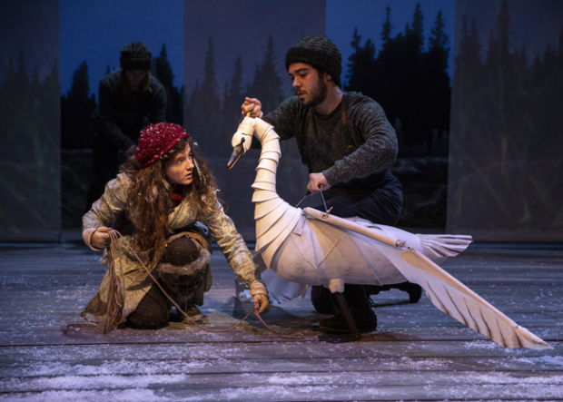 Fina Strazza (Faina) and David Landstrom in a scene from Snow Child, directed by Molly Smith, at Arena Stage.