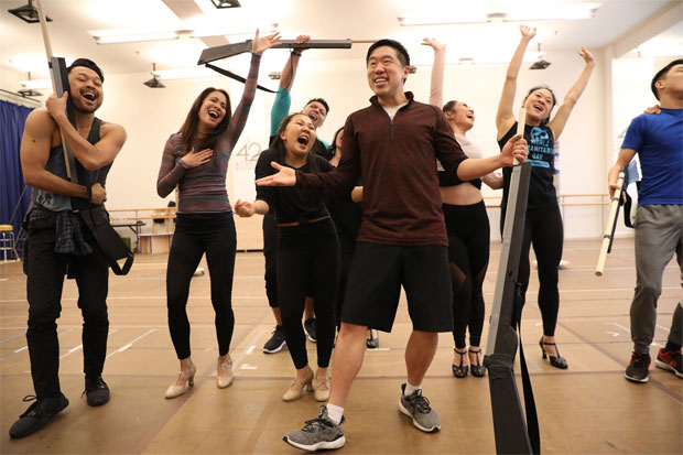 The cast of Soft Power rehearses ahead of performances beginning May 3 at the Ahmanson Theatre.