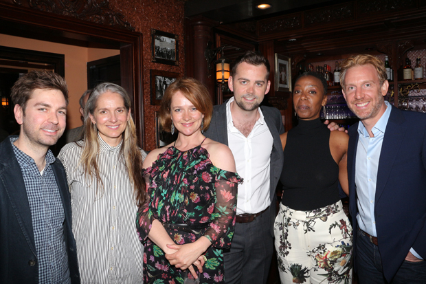 The family of Harry Potter and the Cursed Child: designers Brett J. Banakis and Christine Jones, with company members Poppy Miller, Alex Price, Noma Dumezweni, and Paul Thornley.