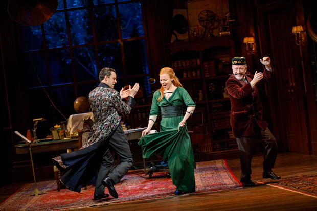 Harry Hadden-Paton, Lauren Ambrose, and Allan Corduner in a scene from My Fair Lady at the Vivian Beaumont Theater.