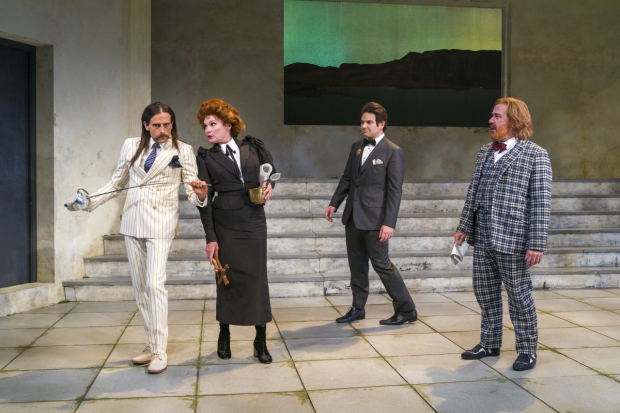 Michael Gotch, Kate Forbes, Mic Matarrese, and Lee E. Ernst wear Candice Donnelly&#39;s costumes in Twelfth Night.