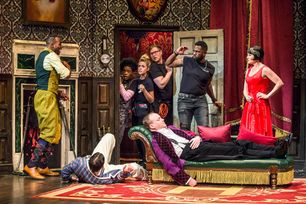 A scene from The Play That Goes Wrong, ending its run at the Lyceum Theatre on August 26.