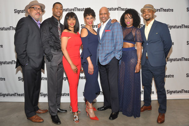The company of the New York premiere of  Paradise Blue celebrate opening night at Signature Theatre.