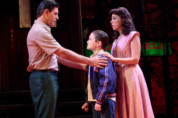 Richard H. Blake, Will Coombs, and Lucia Giannetta in a scene from A Bronx Tale on Broadway.