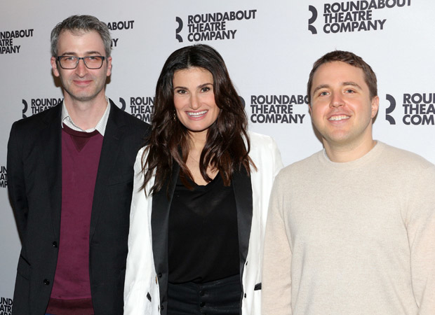 Skintight star Idina Menzel with director Daniel Aukin (left) and playwright Joshua Harmon (right).