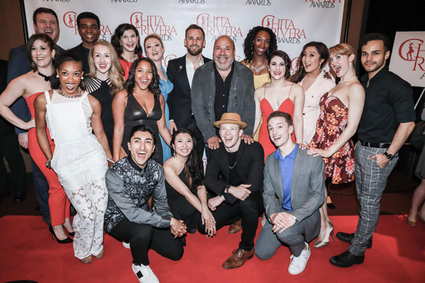 The company of Mean Girls celebrate their Outstanding Ensemble award at the 2018 Chita Rivera Awards.