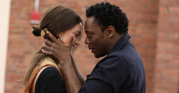 Heather Lind and Chukwudi Iwuji rehearse the free Shakespeare in the Park production of Othello.