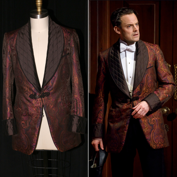 Zuber used brocade fabric for Higgins&#39;s smoking jacket, which was constructed at Angles Costumes in London. &quot;It&#39;s the right color and sets the right tone for that moment,&quot; she says.