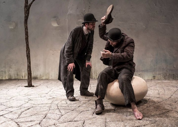 Marty Rea as Vladimir and Aaron Monaghan as Estragon in a scene from Waiting for Godot, directed by Garry Hynes, at Chicago Shakespeare Theater.