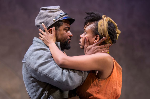 Kamal Angelo Bolden and Aimé Donna Kelly star in the Chicago premiere of Father Comes Home From the Wars at the Goodman Theatre.