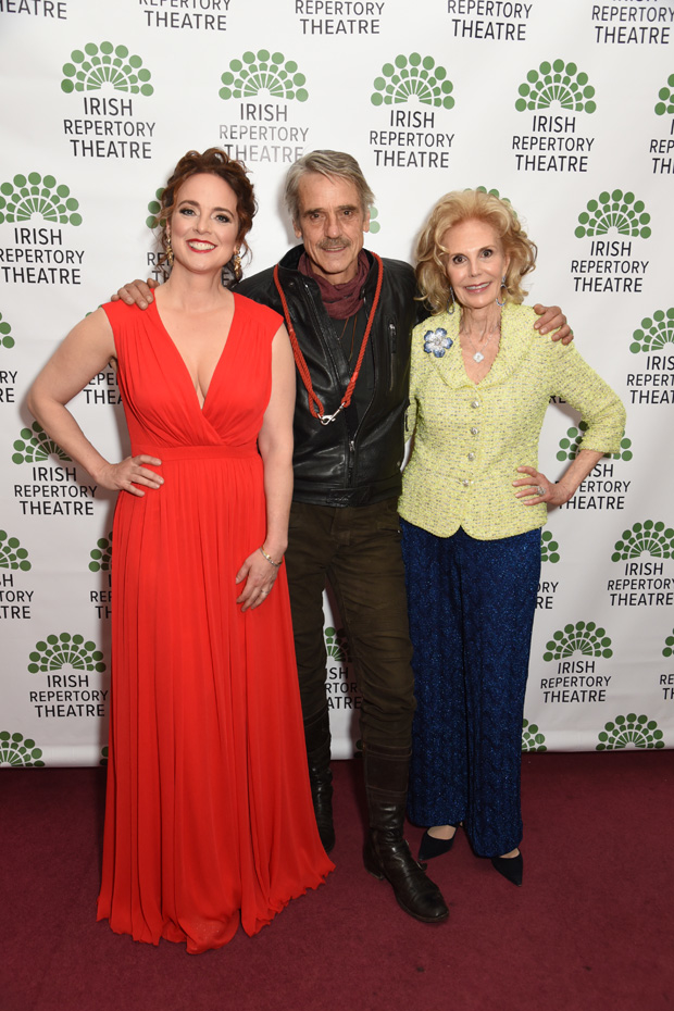 Melissa Errico, Jeremy Irons, and honoree Tina Santi Flaherty at the Irish Repertory Theatre gala.