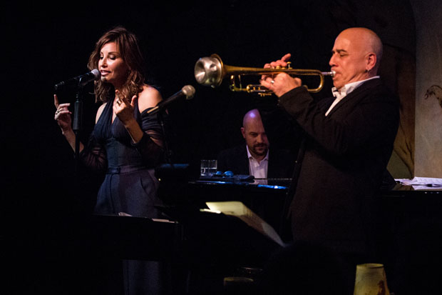 Gina Gershon sings with pianist Eli Brueggeman and trumpeter Steven Bernstein.