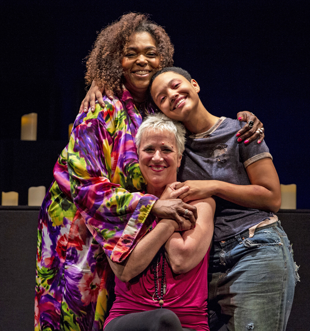 Liz Mikel and Kiersey Clemons with playwright Eve Ensler.