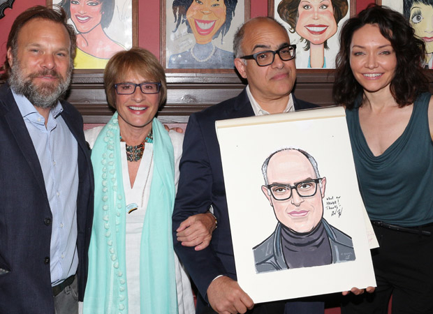 Norbert Leo Butz, Patti LuPone, and Katrina Lenk help reveal David Yazbek&#39;s new Sardi&#39;s portrait.