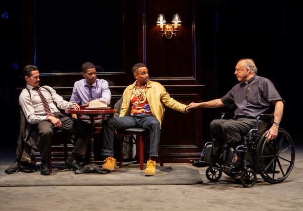 Joey Auzenne, Jimonn Cole, Hill Harper, and John Doman in Signature Theatre&#39;s Our Lady of 121st Street.