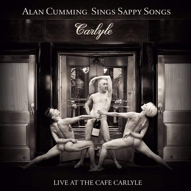 Alan Cumming posed in the nude outside of the Café Carlyle for his album cover of Alan Cumming Sings Sappy Songs — Live at the Carlyle.