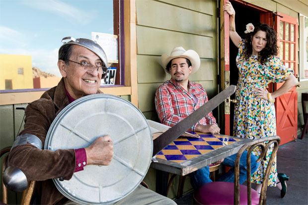 Emilio Delgado, Juan Amador, and Michele  Apriña Leavy star in Quixote Nuevo at California Shakespeare Theater.