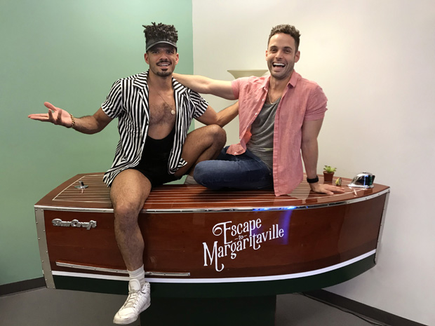 Julius Anthony Rubio and Justin Mortelliti are in the ensemble of Escape to Margaritaville, directed by Christopher Ashley and choreographed by Kelly Devine, at Broadway&#39;s Marquis Theatre.