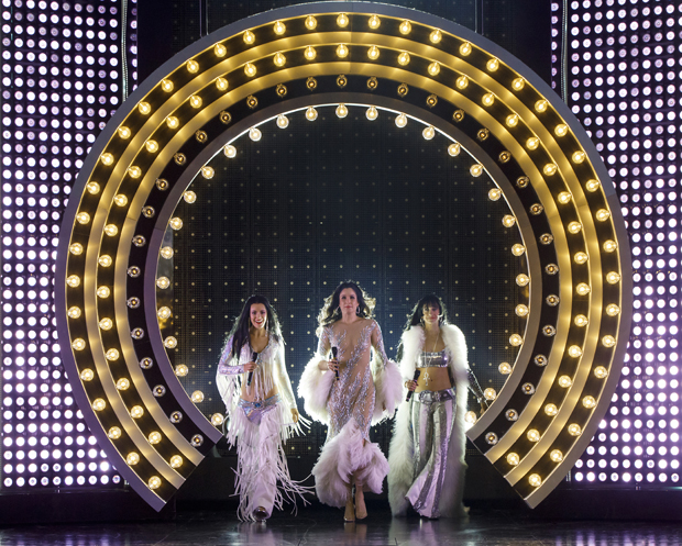 Teal Wicks, Stephanie J. Block, and Micaela Diamond in The Cher Show at Chicago&#39;s Oriental Theatre.