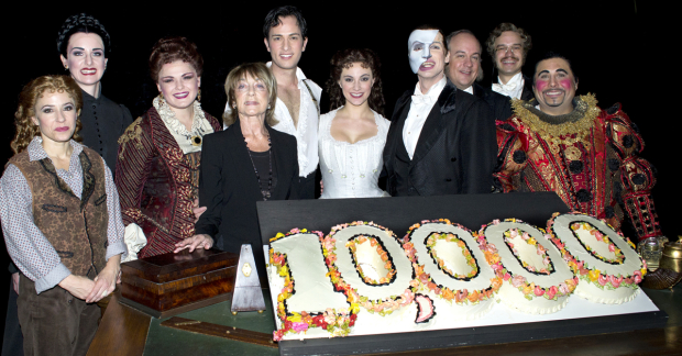 Gillian Lynne (fourth-from-left) with the cast of The Phantom of the Opera in 2012.