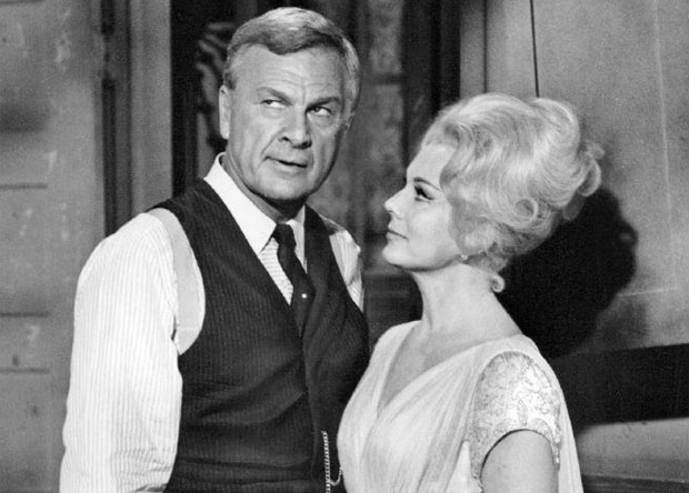 Eddie Albert and Eva Gabor in a scene from the classic television series Green Acres.