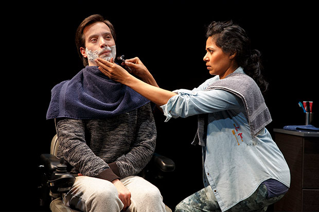 Gregg Mozgala and Jolly Abraham in the Manhattan Theatre Club production of Cost of Living, which will soon be adapted into a musical.