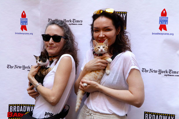Bebe Neuwirth and Katrina Lenk show off a couple of cute cats at the 2018 Broadway Barks. 