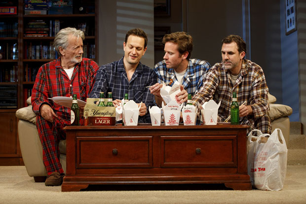 Stephen Payne, Josh Charles, Armie Hammer, and Paul Schneider star in Young Jean Lee&#39;s Straight White Men, directed by Anna D. Shapiro, for Second Stage Theater at the Helen Hayes Theater.